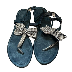 Material Girl Womens Navy Blue Sandals with Rhinestone Bow
